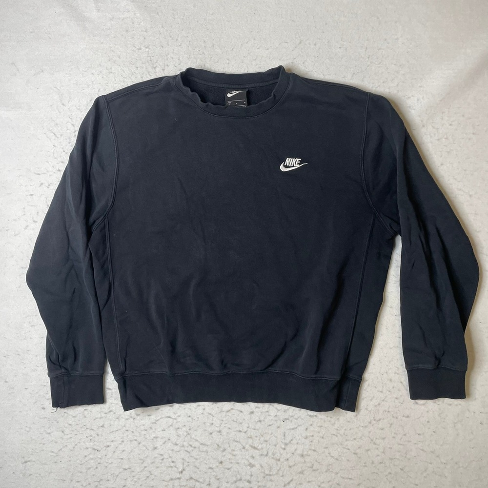 Nike Sweatshirt Mens Size M Black Crewneck Embroidered Fleece Lined Long Sleeve